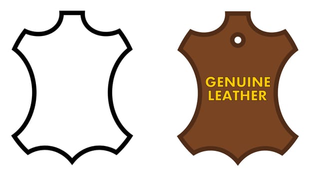 Genuine leather sign. Animal skin outline, black /white and brown version with text.