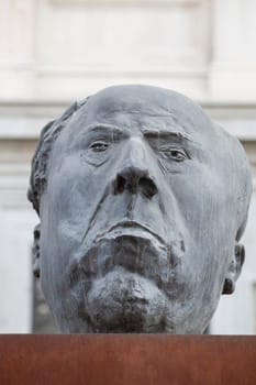 Madrid, Spain - March 6th, 2021: Antonio Machado, spanish poet, leading figures of Generation of 98. Bust at National Library of Spain, Madrid. Antonio Serrano sculpter