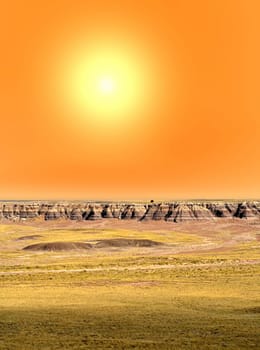 Sunrise at Scenic landscape of the ancient petrified forest in Arizona