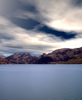 Mountains surrounding Saguaro lake in autumn Arizona