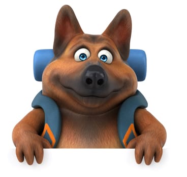 Fun backpacker german shepherd dog cartoon character