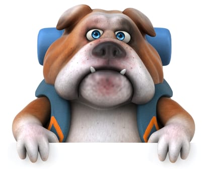 Fun backpacker bulldog cartoon character