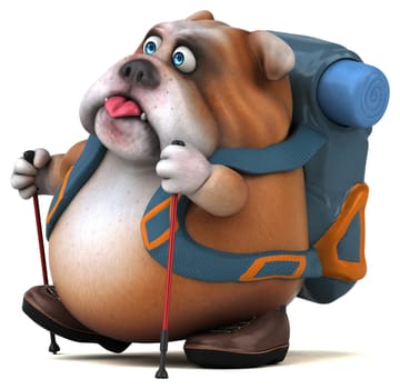 Fun backpacker bulldog cartoon character