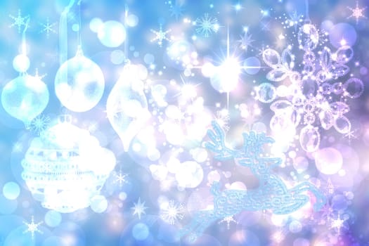 Abstract blurred festive delicate winter christmas or Happy New Year background texture with shiny light turquoise blue and bright bokeh lighted stars and snowflakes. Card concept.