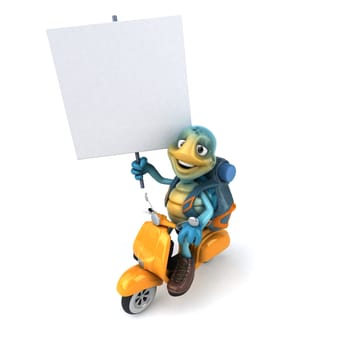 Fun 3D illustration of a blue turtle