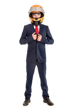 Businessman posing with helmet isolated in a white background