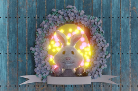 3d illustration. Easter concept. Bunny looking from a hole . copy space for text