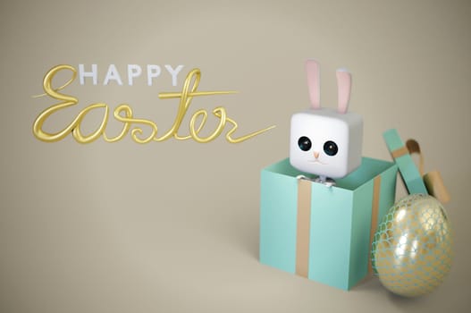 3d illustration. Easter bunny in a gift box