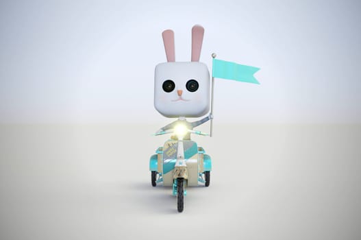 3d illustration. Easter bunny Rabbit riding a scooter .