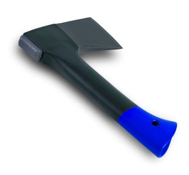 The Black sharp small ax in the boot isolated on white backgound