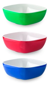 The colored empy salad bowl isolated on white background
