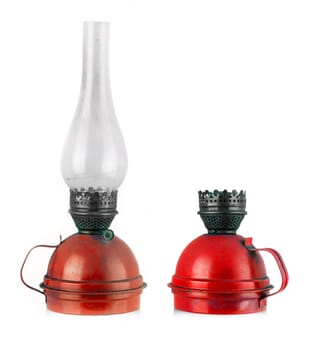 The Old kerosene red lamp isolated over white background