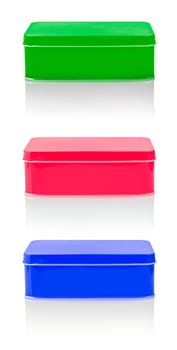 The Closed Empty colored metal box close-up isolated on white background