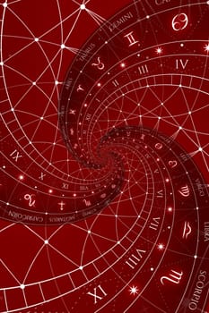 Astrological background with zodiac signs and symbol - red