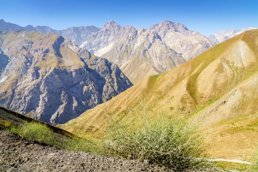 A spectacular view of the the Zarafshan Mountain Range from Anzob Pass in Tajikistan