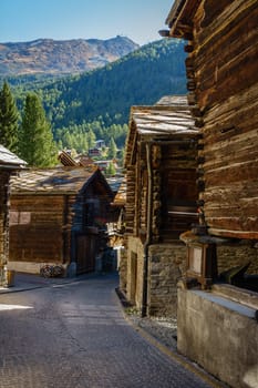 Small residential street in alpine resort town of Zermatt, Switzerland