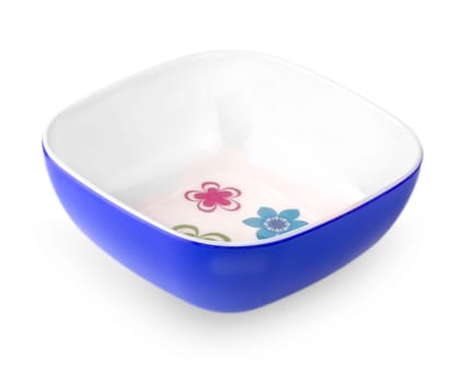 The blue empy salad bowl isolated on white background