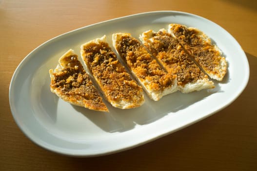 Iberian cachuela bread toast. Traditional extremenian breakfast