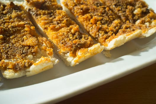 Iberian cachuela bread toast. Traditional extremenian breakfast