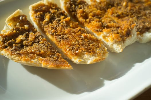Iberian cachuela bread toast. Traditional extremenian breakfast