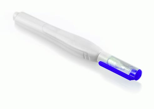 The blue pen corrector isolated on white background