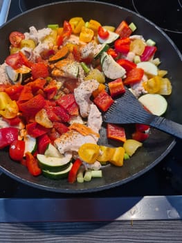 Vegetable pan with fresh vegetables without meat