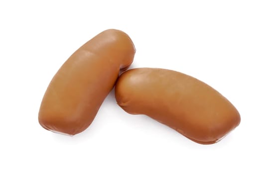 Juicy sausages on a white isolated background. High quality photo