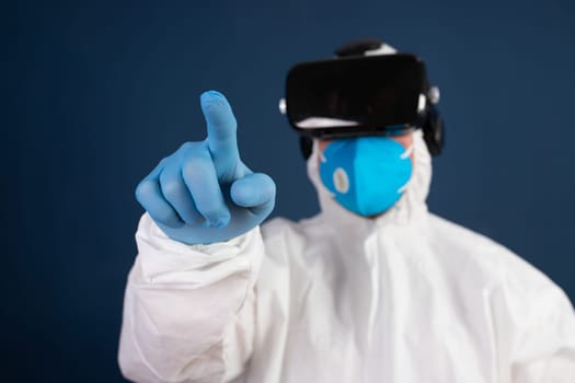 VR medicine. Doctor using virtual reality headset for medical purposes.