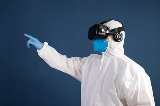 VR medicine. Doctor using virtual reality headset for medical purposes.