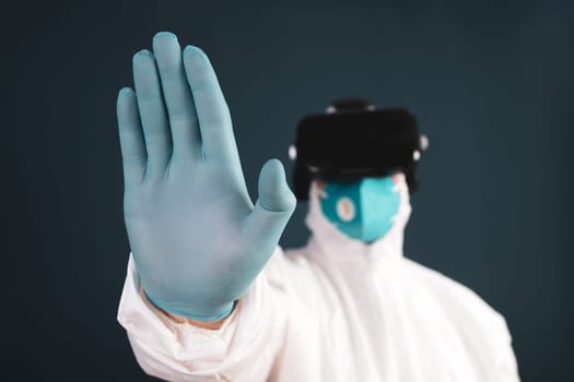 VR medicine. Doctor using virtual reality headset for medical purposes.