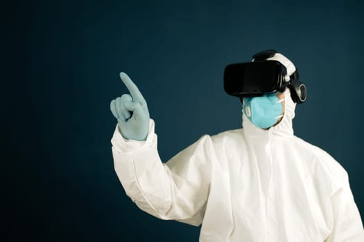 VR medicine. Doctor using virtual reality headset for medical purposes.