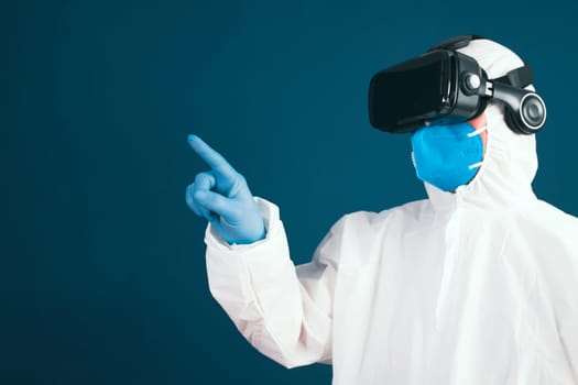 VR medicine. Doctor using virtual reality headset for medical purposes.