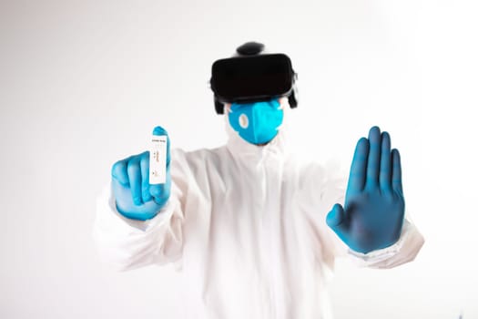 VR medicine. Doctor using virtual reality headset for medical purposes.