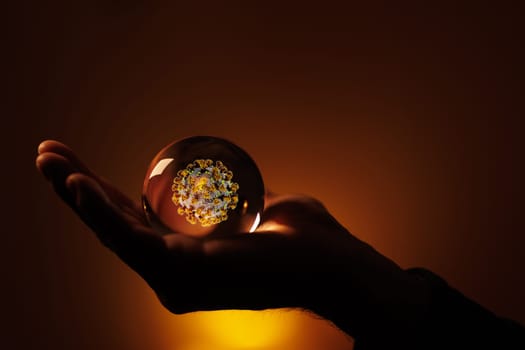 Hand holding corona virus Covid 19. The technology concept