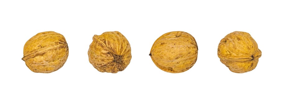 Set of images of walnuts isolated on a white background. Walnuts. Nut shell. Iodine in nuts. Healthy food. Vegetarian food. Fruits of a garden tree. White background. Vitamin in fruits.