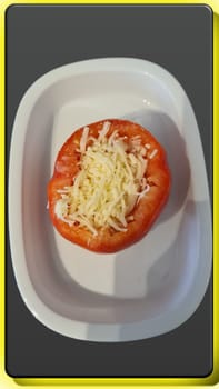 Tomatoes stuffed with rice and cheese from the oven