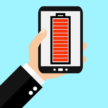 Man holding Smartphone: Full Battery - Flat Design