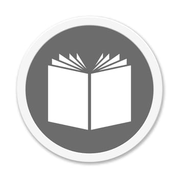 Isolated grey button with white frame showing: Book, Reading or Press