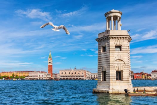 Lighthouse near the coast of Venice, Italy.