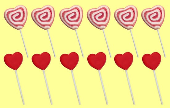 Colorful Lollipops collage isolated over yellow background