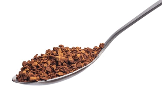 Powdered Coffee on a Teaspoon over white background