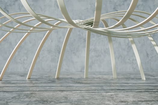 Empty abstract room with concrete walls and floor and elegant wavy roof structure, 3D illustration