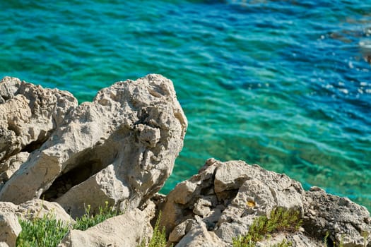 rocky coast on the Adriatic Sea near the town of Krk in Croatia