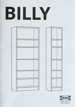 Instructions for assembling the shelf Billy of the Swedish furniture company Ikea