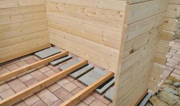 Garden shed built from tree trunks