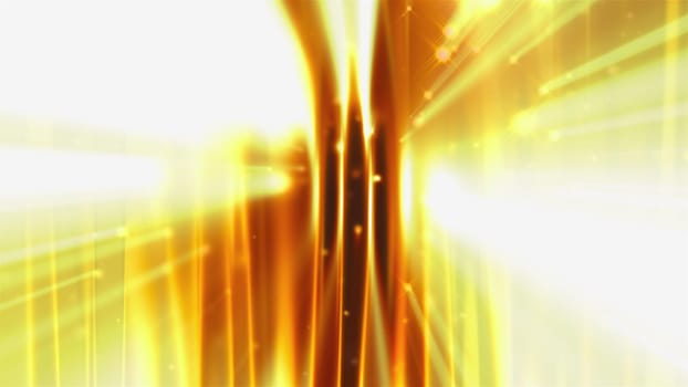 Flowing abstract lines with 3d render wavy curvature and vibrant gradient. Reflecting futuristic stripes from golden water surface. Decorative dynamic interior in digital presentation.