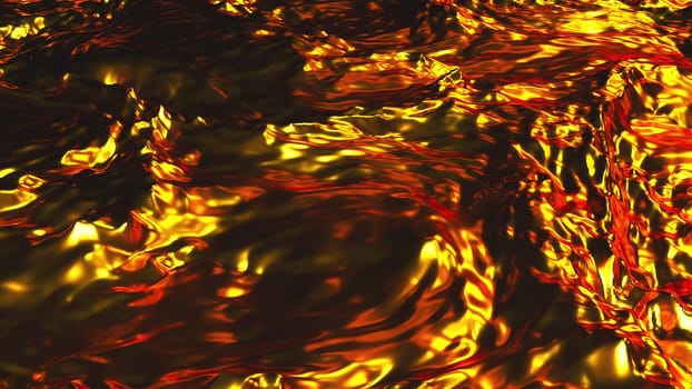 Dynamic bursts with 3d render with bright gradient and glow. Wavy textures on luxurious surface with golden highlights. Futuristic sea at dazzling blurred sunset.