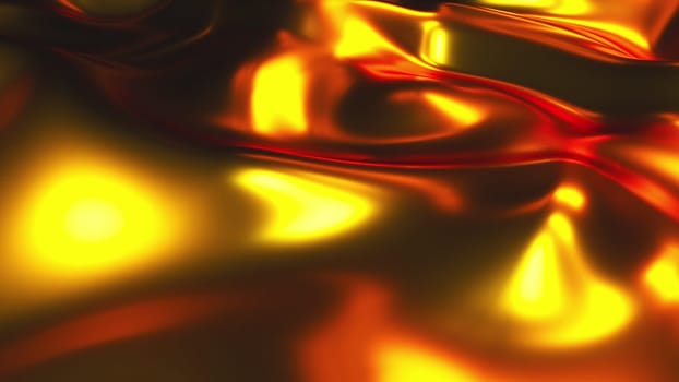 Dynamic bursts with 3d render with bright gradient and glow. Wavy textures on luxurious surface with golden highlights. Futuristic sea at dazzling blurred sunset.