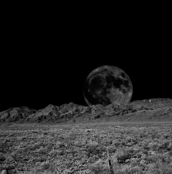 Desert moon over the southwestern USA Sonora desert and mountains