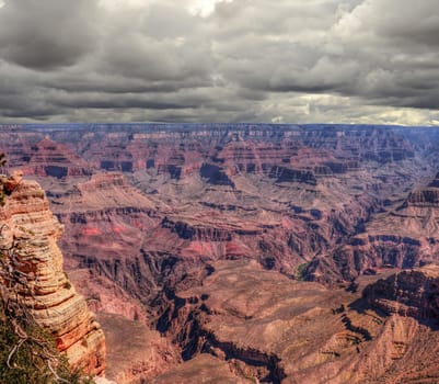 Late afternoon in the Grand Canyon Arizona with cloudy sky